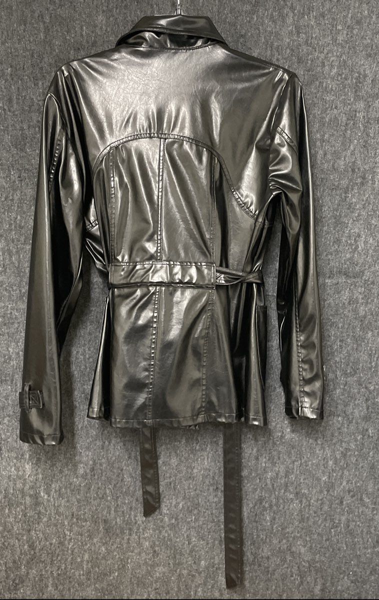 HG Outerwear Women's Black Faux Leather Belted Button Front Jacket Sz M