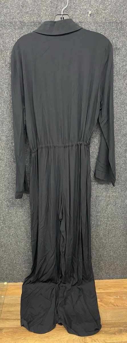 MUK LUKS Women's Black Rayon Button Front Jumpsuit Drawstring Jumper Sz M