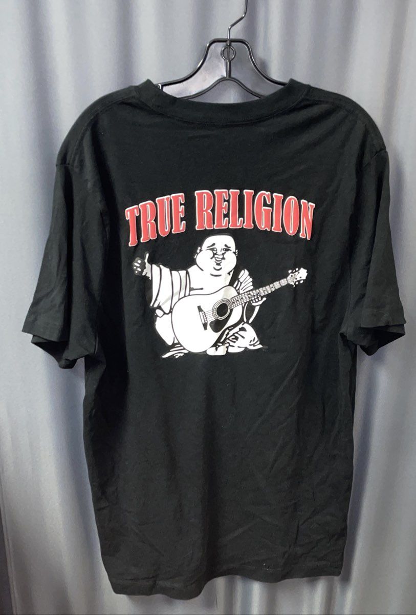 True Religion Men's Black Graphic T-Shirt Buddha Guitar Horseshoe Logo XL
