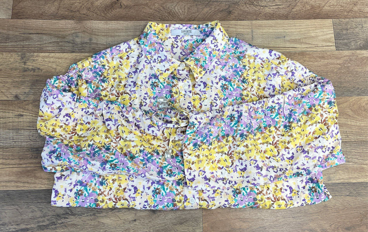 LaPorte Women's Gradient Floral Button Down Shirt NWT Multicolor Sz M