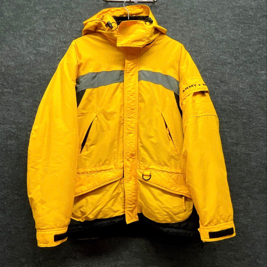 Vintage 90s Army Navy Men's Yellow Hooded Ski Jacket Reflective Puffer Sz XL