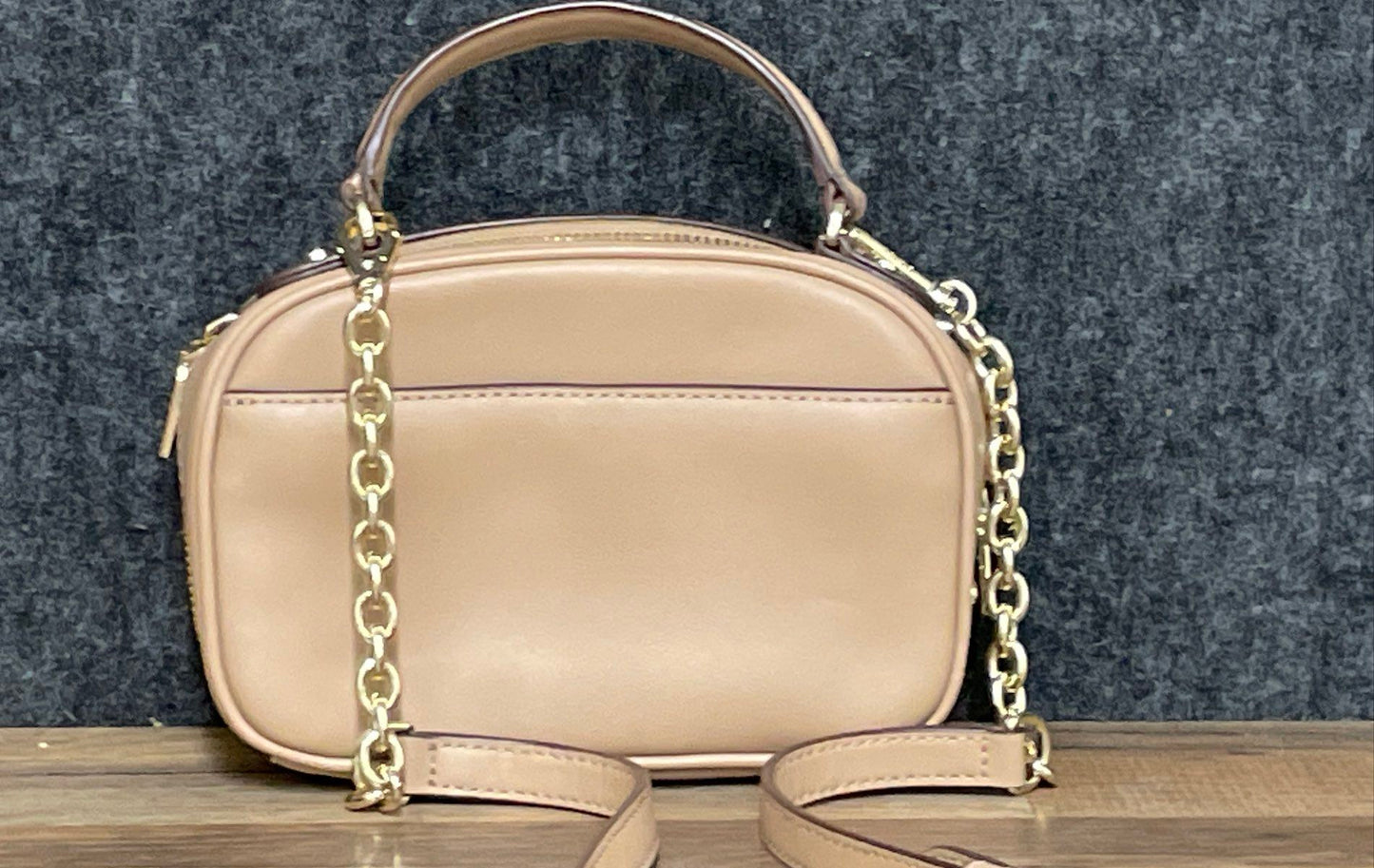 DKNY Beige Leather Tassel Camera Bag Crossbody Purse Gold Hardware