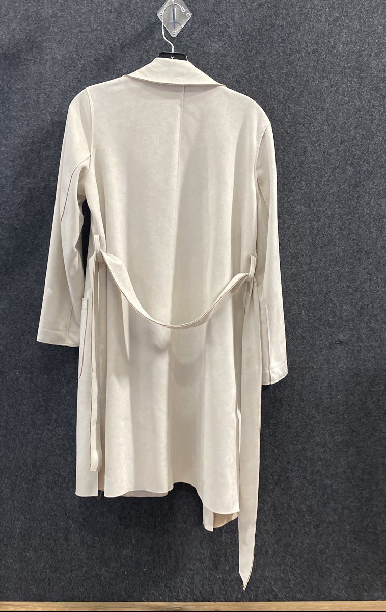 Tahari Women's White Faux Leather Open Front Belted Trench Coat Jacket Sz S