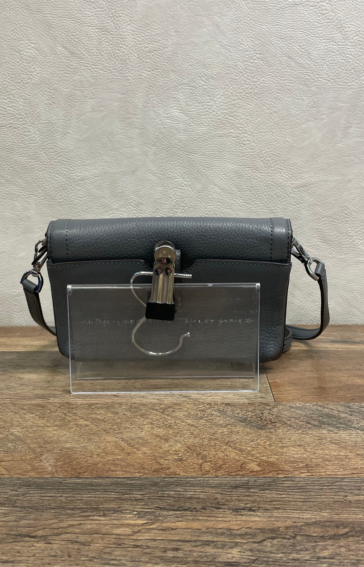 Michael Kors Grey Pebbled Leather Flap Crossbody Wallet Bag Silver Hardware
