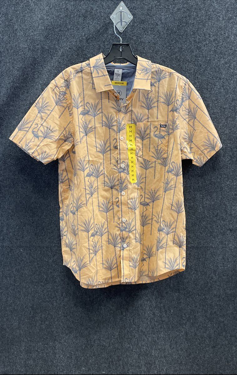 Hurley Men's Orange Patio Shirt Flamingo Palm Tree Print Stretch NWT Size M