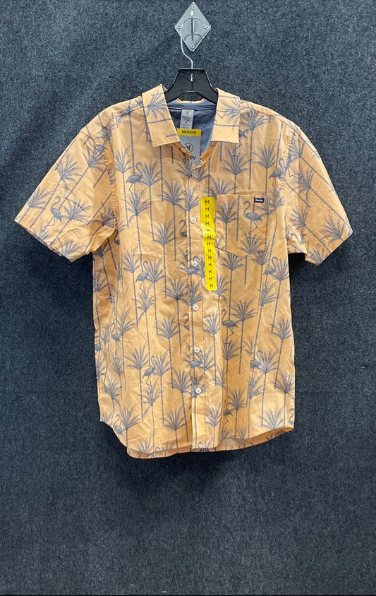 Hurley Men's Orange Patio Shirt Flamingo Palm Tree Print Stretch NWT Size M