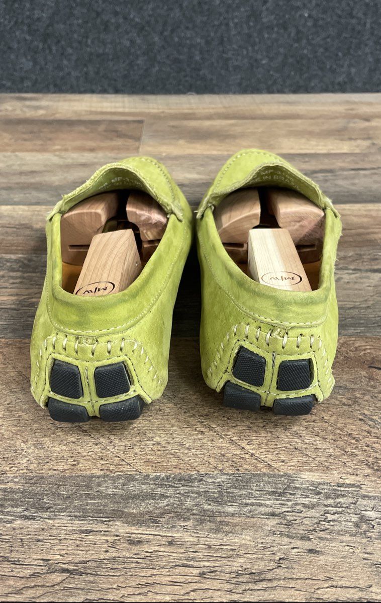 Mercanti Fiorentini Lime Green Perforated Suede Penny Driver Loafers Size 9 B