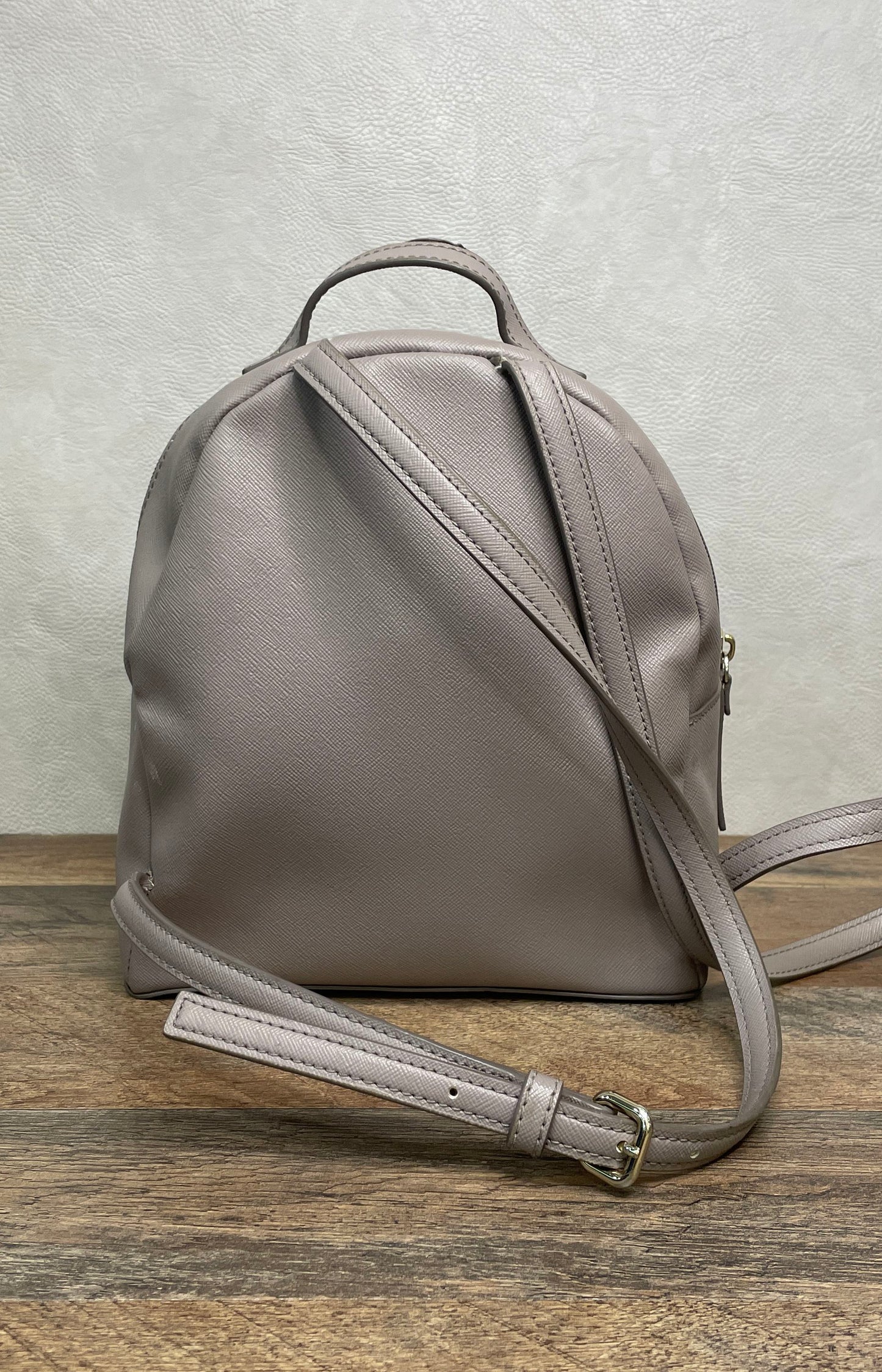 Kate Spade Mauve Grey Saffiano Leather Glitter Small Backpack Gold Hardware