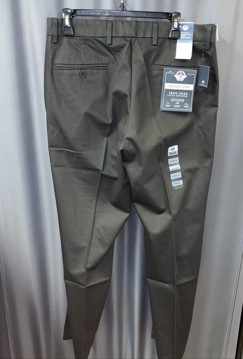 Dockers Men's Dark Grey Signature Khaki Pants Classic Fit Iron Free NWT 34x30