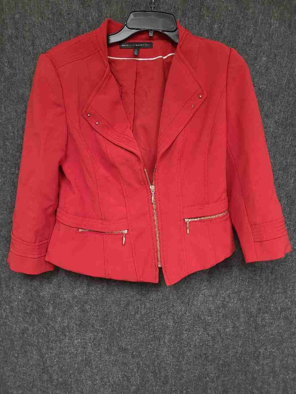 White House Black Market Women's Red Asymmetrical Zip Moto Jacket Blazer Sz 6