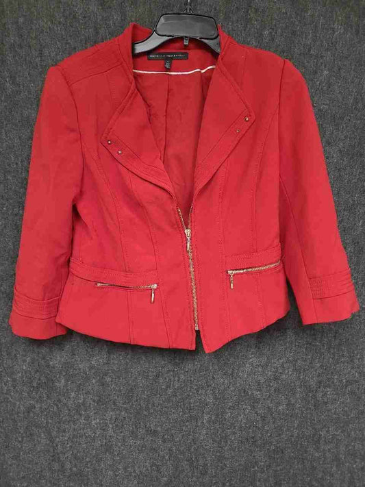 White House Black Market Women's Red Asymmetrical Zip Moto Jacket Blazer Sz 6