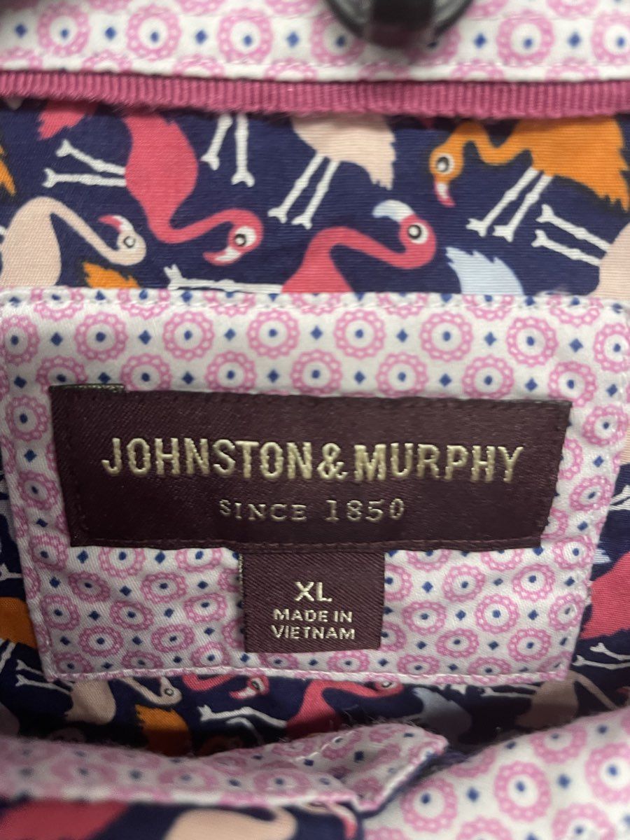 Johnston & Murphy Men's Short Sleeve Button Up Shirt XL Flamingo Print Cotton
