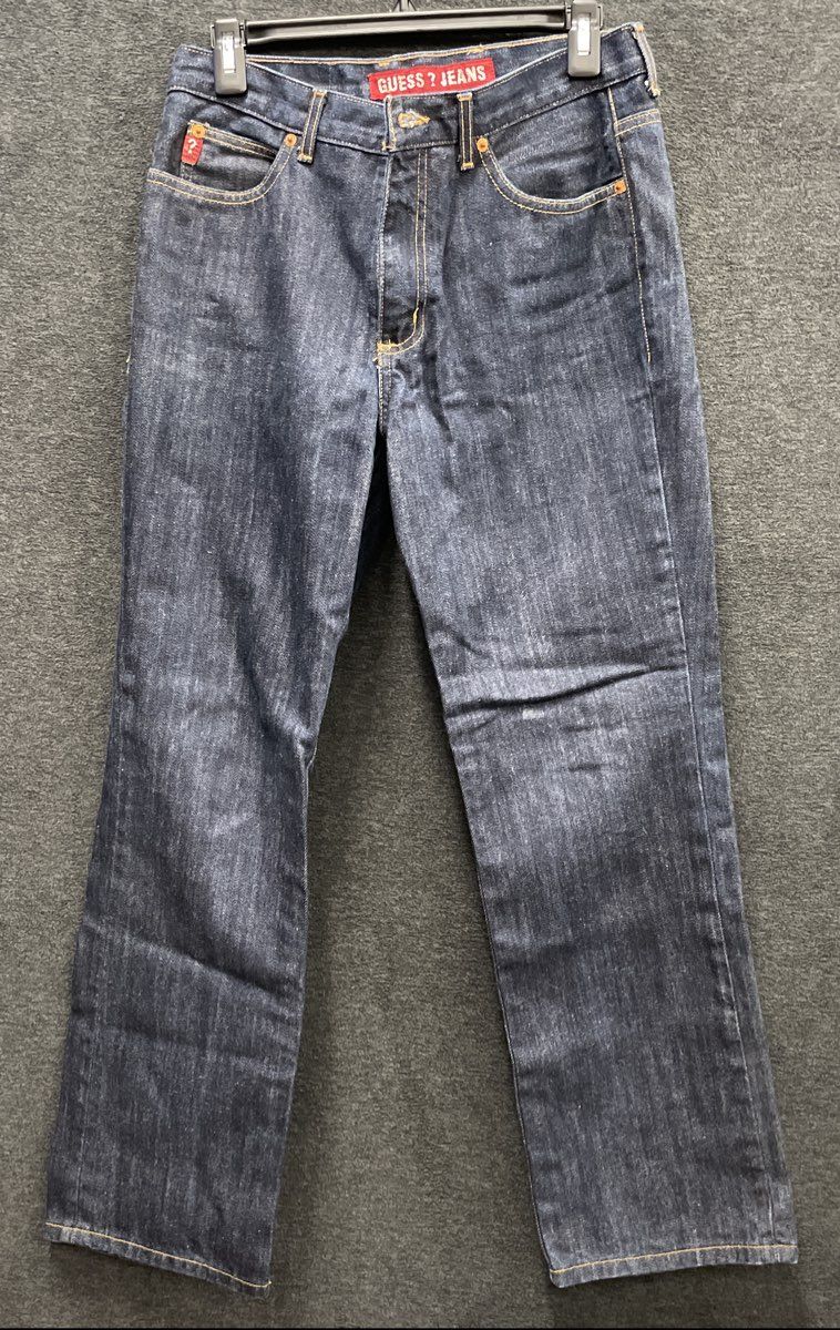 Vintage Y2K Guess Men's Dark Wash Straight Leg 100% Cotton Jeans 69006-SH Sz 30