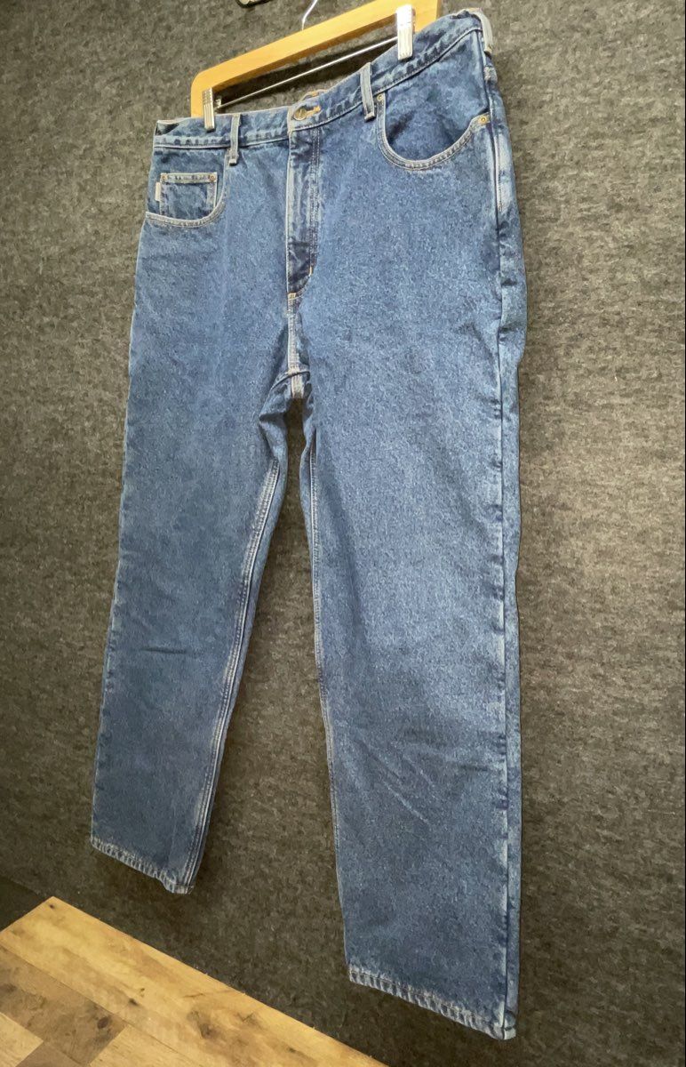 Carhartt Men's Blue Flannel Lined Denim Straight Leg Workwear Jeans