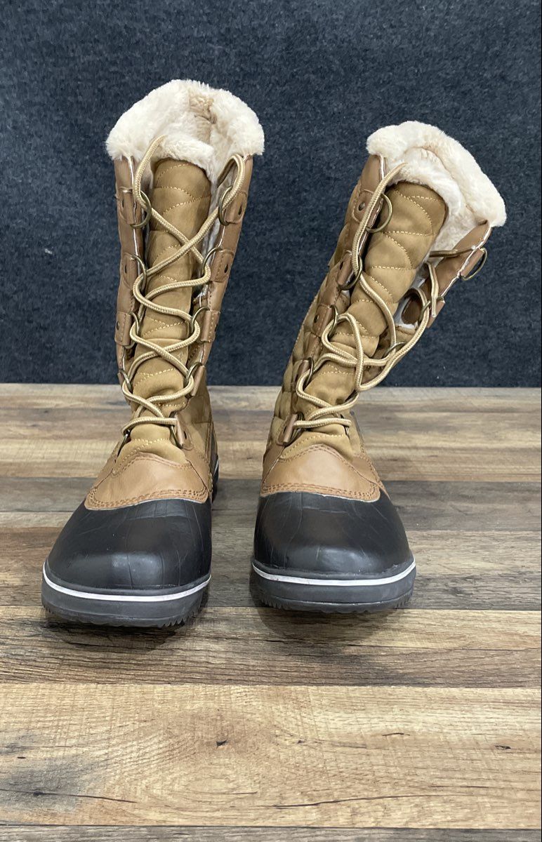 JBU Lorna Tan Brown Black Faux Fur Winter Snow Duck Boots Women's Size 9.5