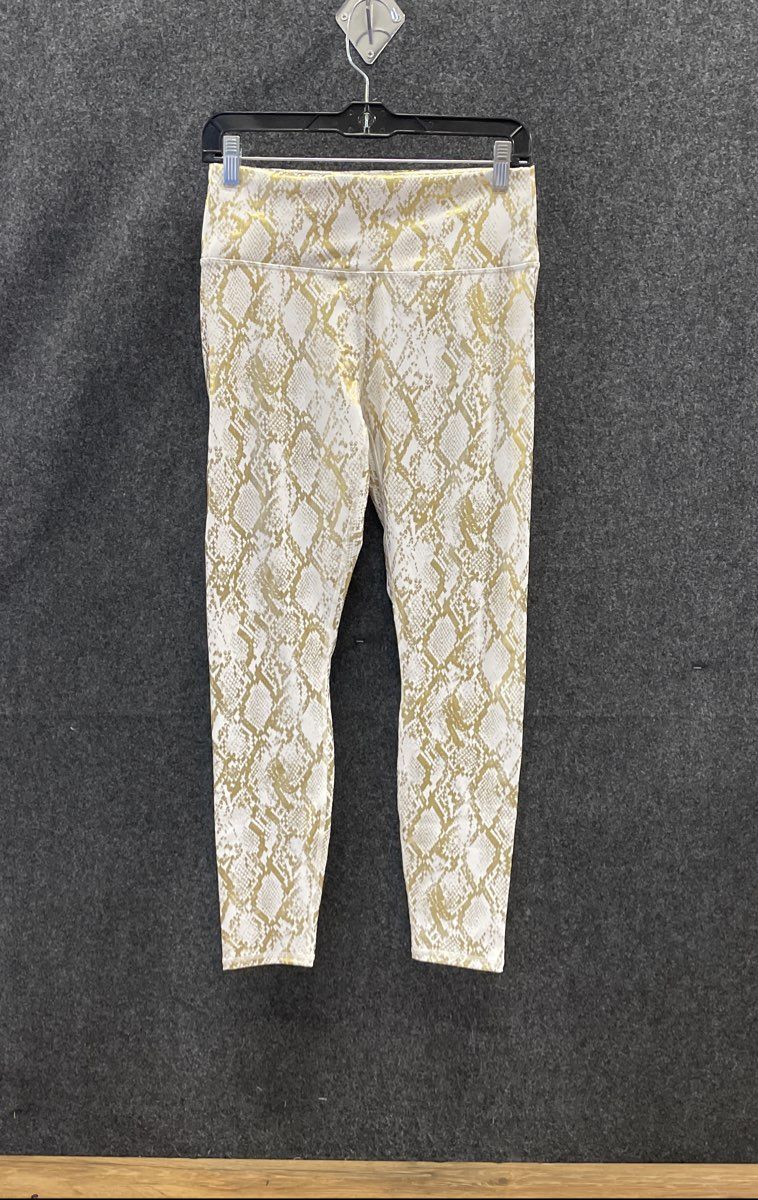 Fabletics Women's High-Waisted Foil Leggings Short White Gold Copper Snake NWT L