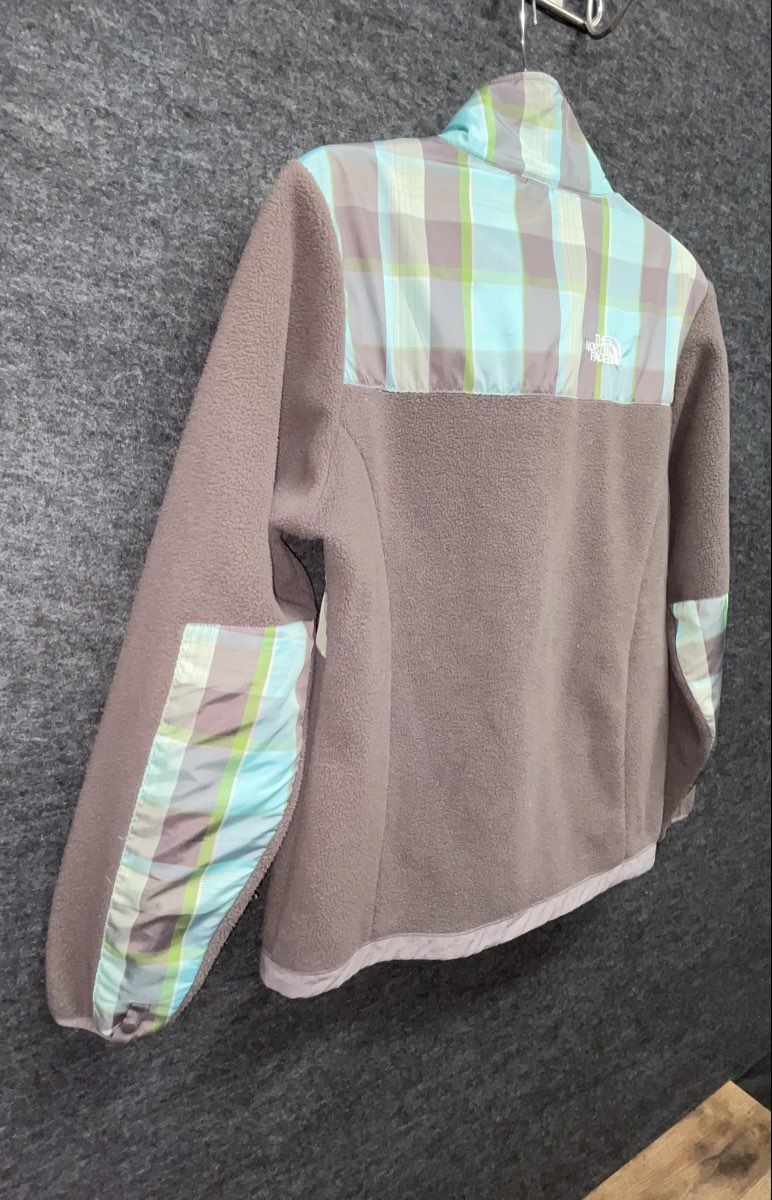 The North Face Women's Grey Plaid Yoke Full Zip Fleece Denali Style Jacket Sz M
