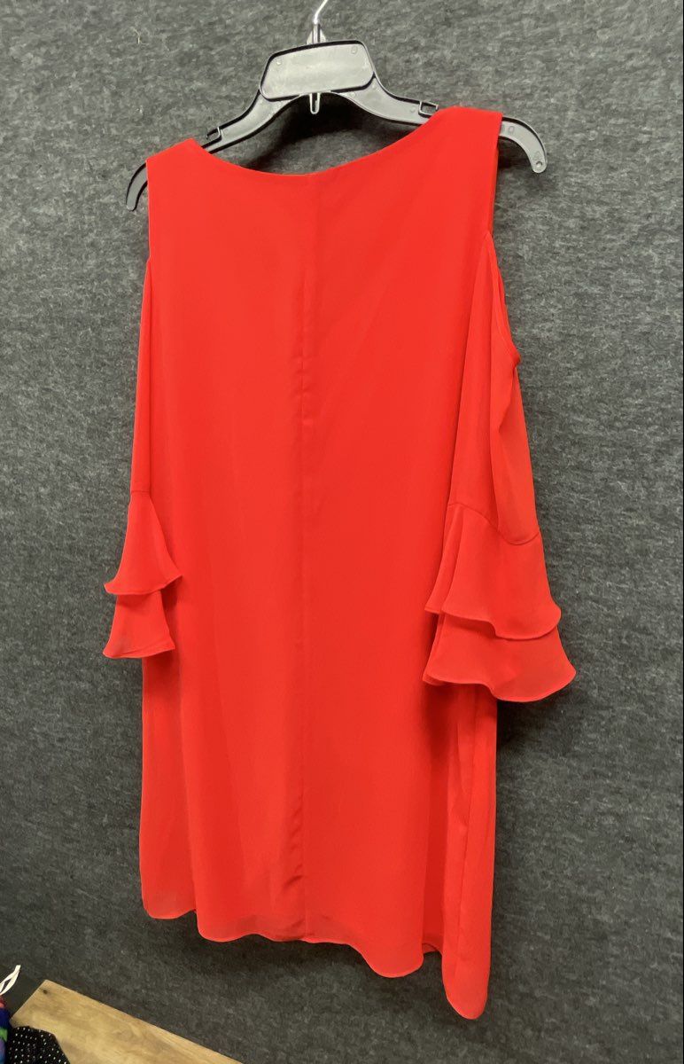 MSK Women's Red Cold Shoulder Ruffle Sleeve Dress Style Setter Necklace 10 NWT