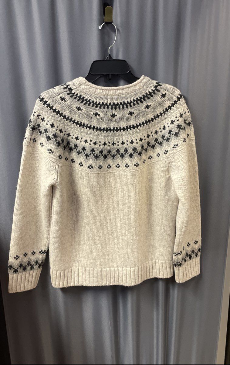 L.L. Bean Women's Fair Isle Lambswool Nordic Knit Sweater Cream Gray Sz M PET