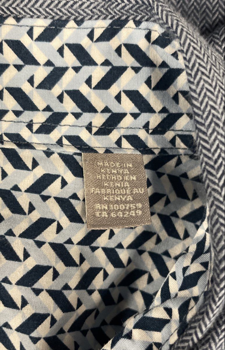Ted Baker Men's Blue Herringbone Cotton Long Sleeve Button Up Shirt Sz XXL