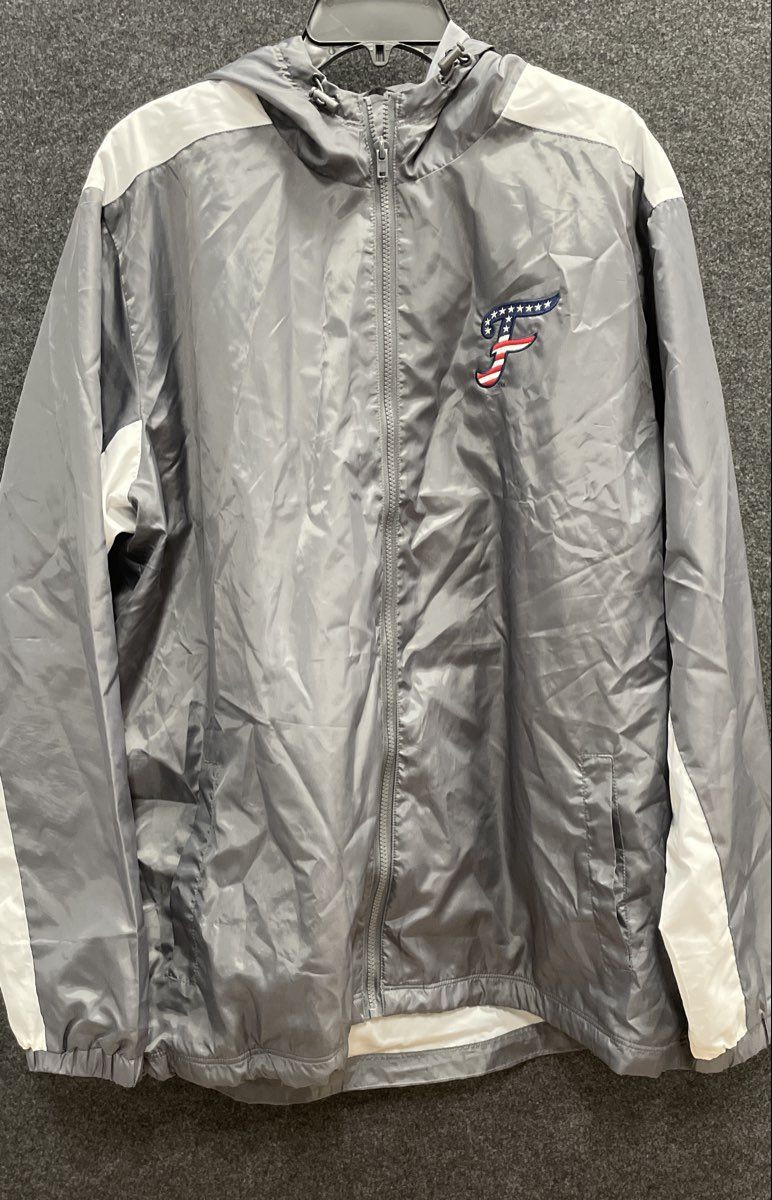 Champion Men's Gray Windbreaker Jacket American Flag F Logo Hooded Size XL