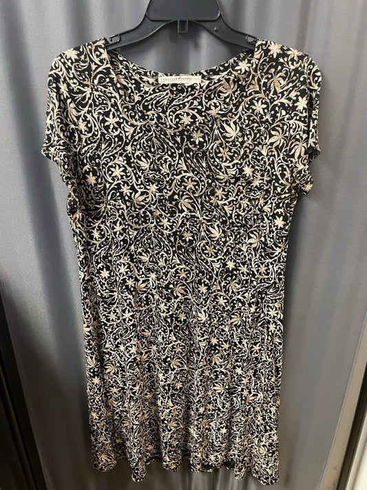 Peruvian Connection Women's Black Tan Floral Short Sleeve Pima Cotton Midi Sz M
