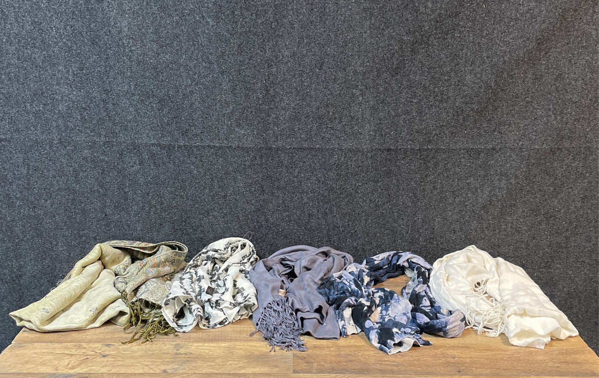 Mixed Brand Women's Scarf Lot 5pc Pashmina Silk Blend Polyester Printed Fringe