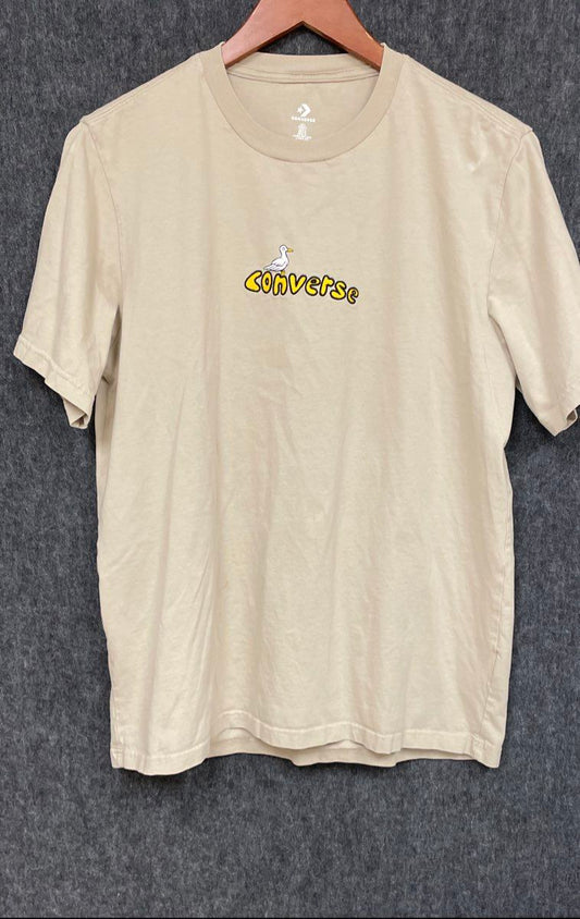 Converse Men's T-Shirt Tan Seagull Lighthouse Graphic Embroidered Logo Size L