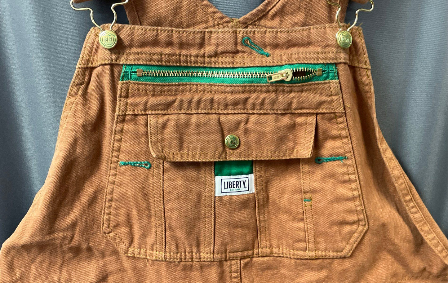 Liberty Duck Cotton Bib Overalls Brown Workwear Carpenter Sz 42x32