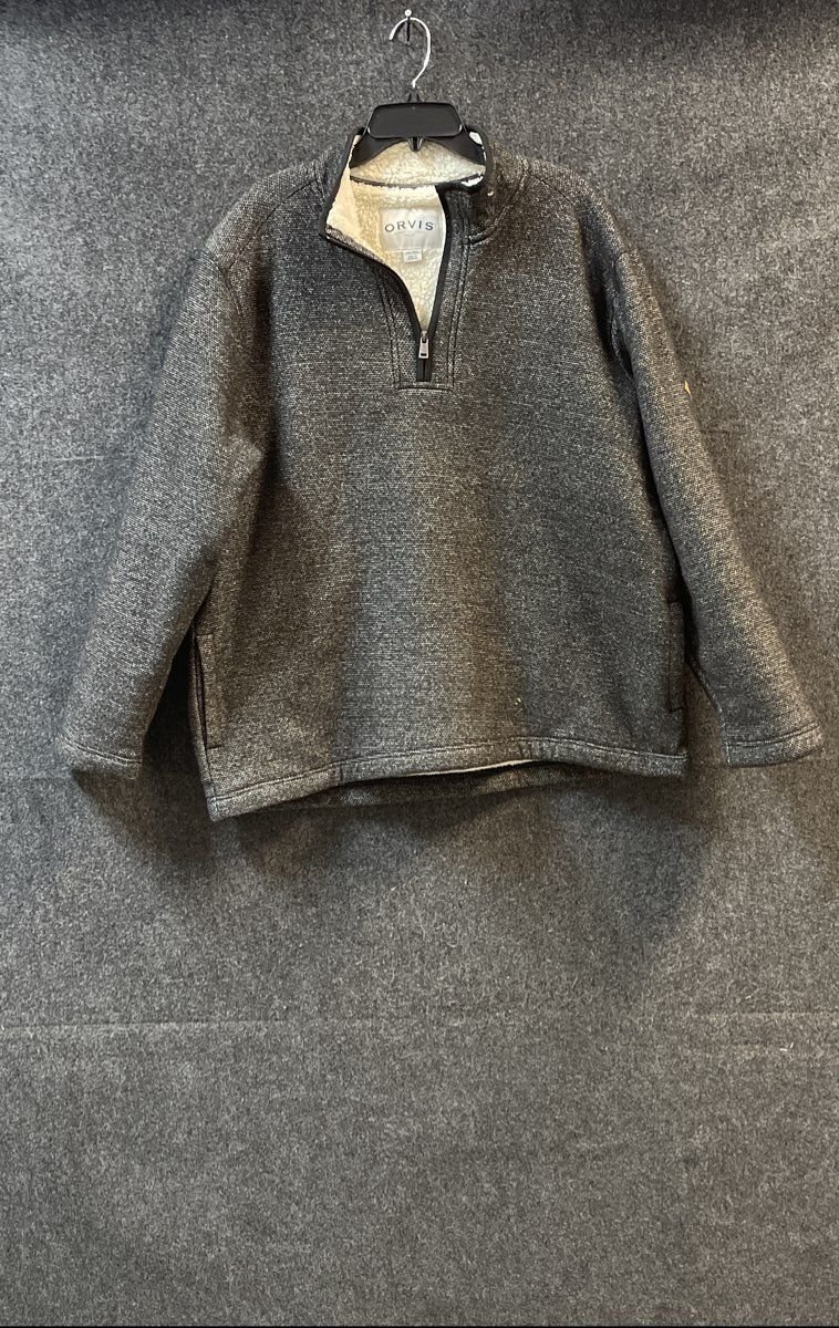 Orvis Men's Gray Sherpa Lined Quarter Zip Textured Pullover Jacket Sz XXL