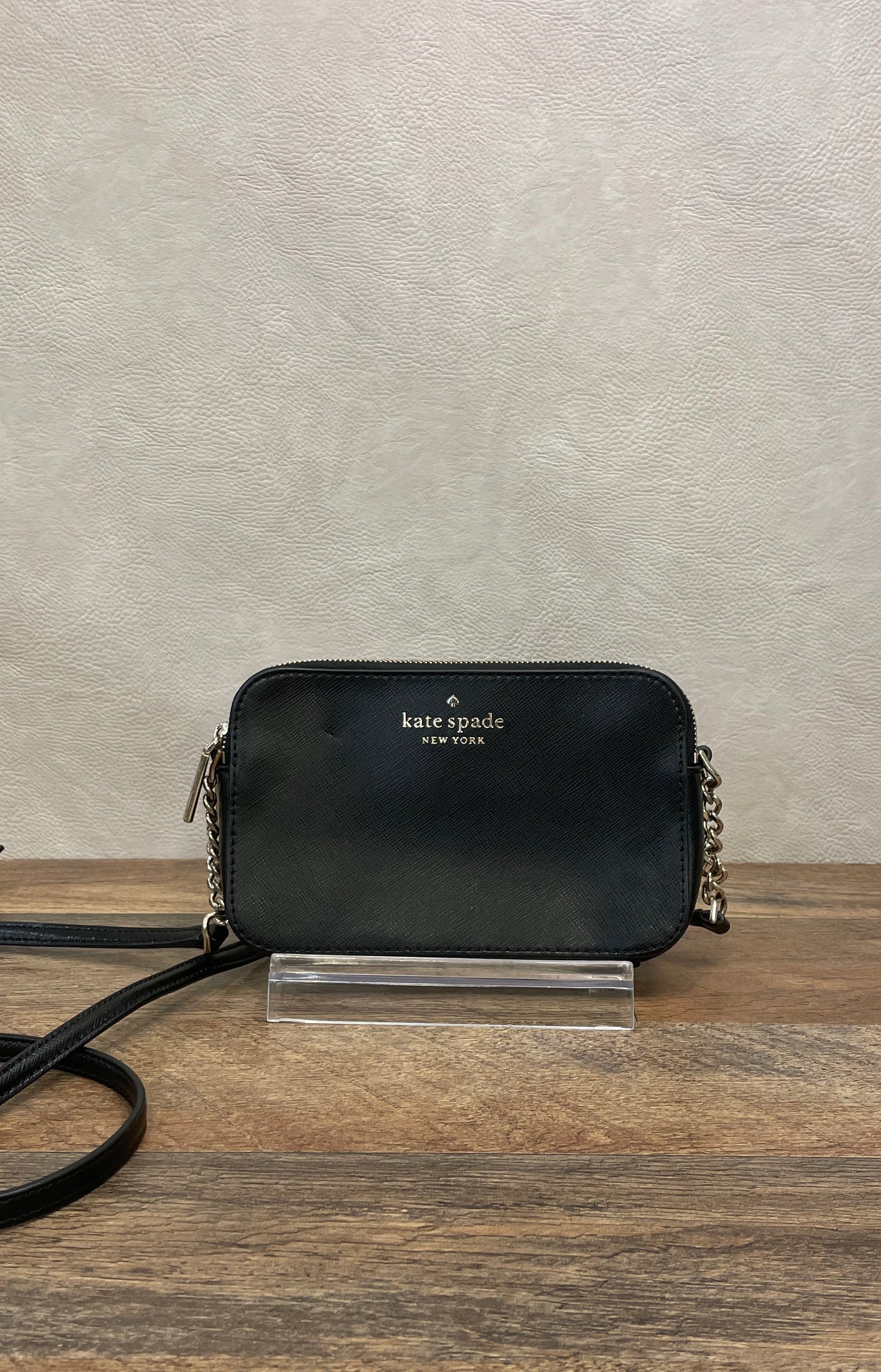 Kate Spade Black Saffiano Leather Camera Crossbody Bag Gold Hardware