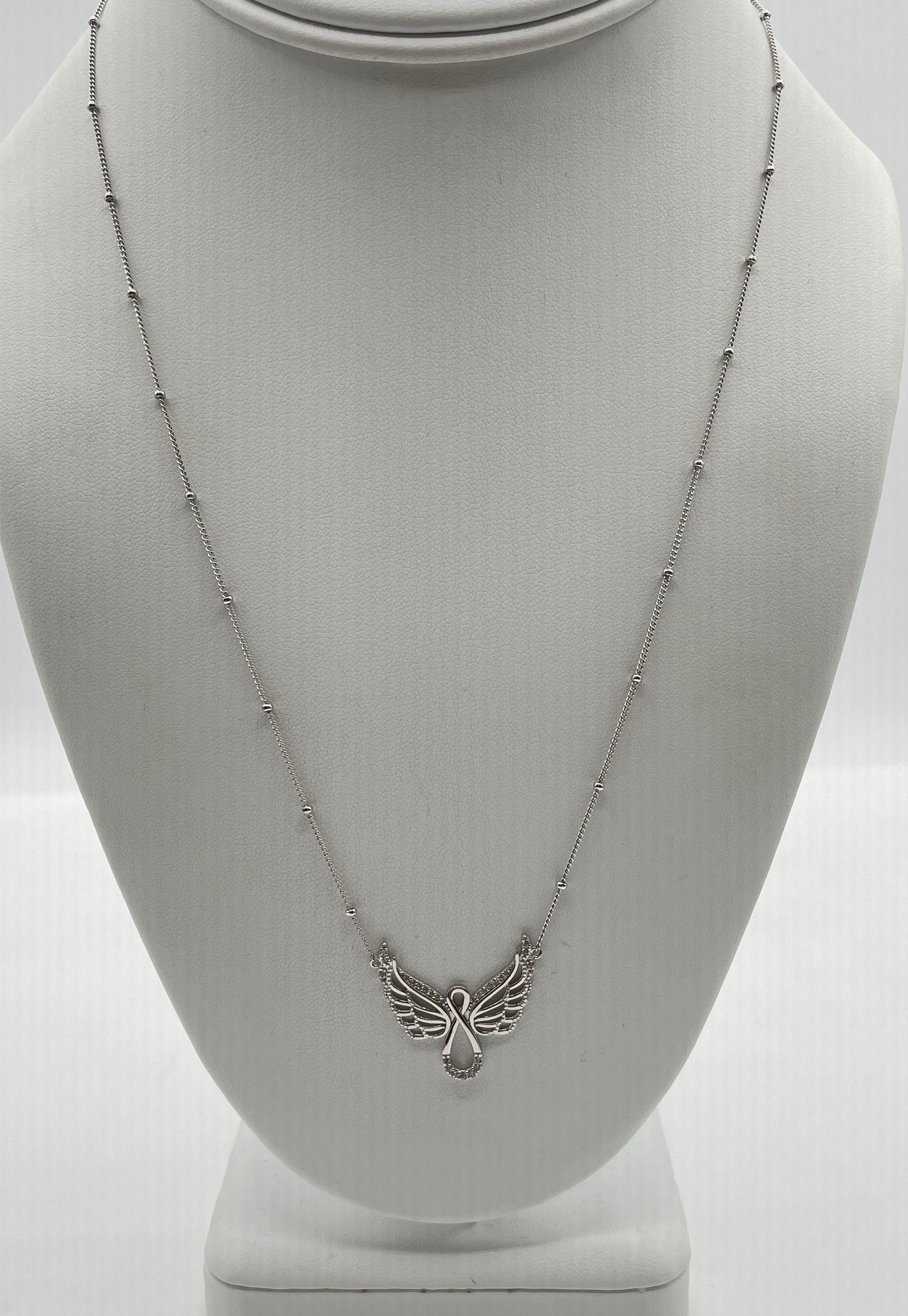 925 Sterling Silver Moissanite Angel Wings Infinity Necklace 4.6g