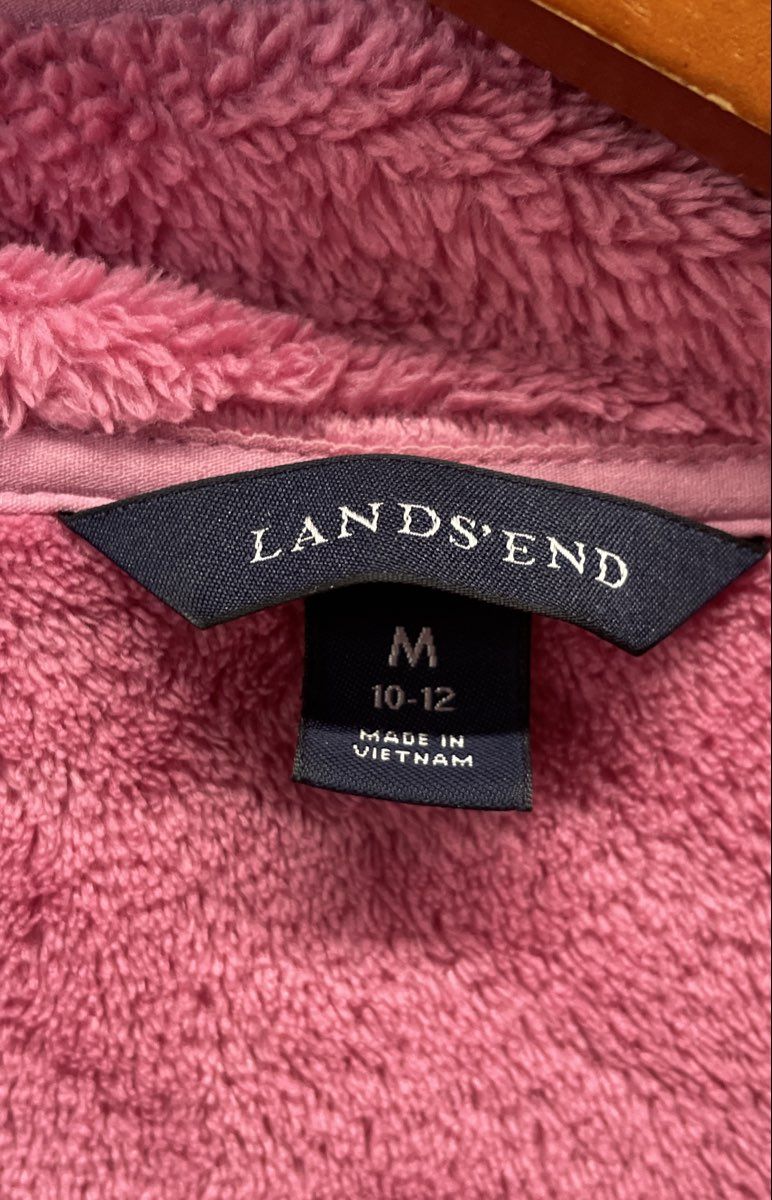 Lands' End Women's Pink Full Zip Fuzzy High Pile Fleece Jacket Sz M 10-12