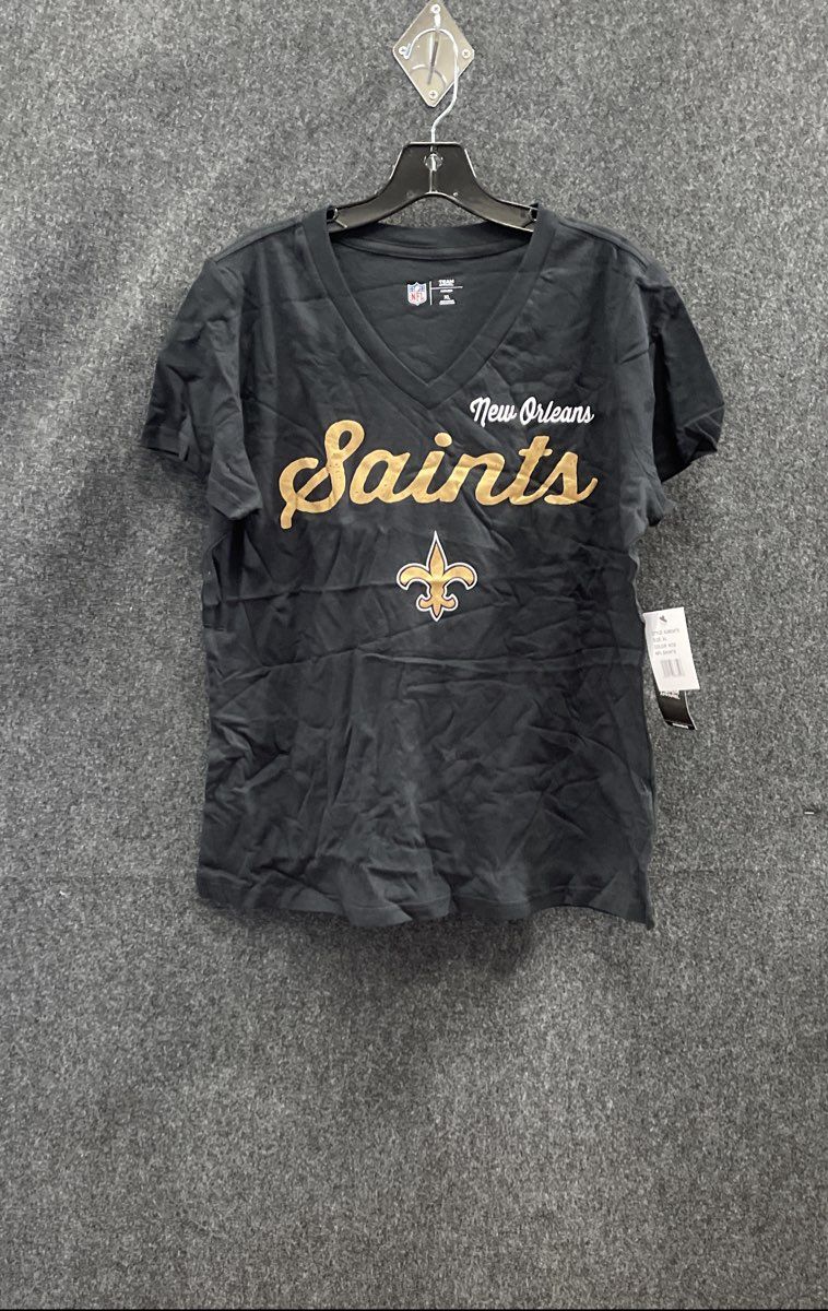 NFL Team Apparel Women's New Orleans Saints Black V-Neck Shirt NWT Size XL