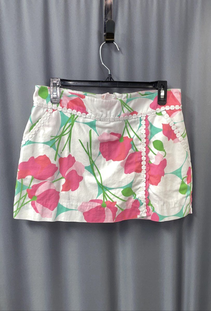 Lilly Pulitzer Women's White Pink Floral Poppies Skort Skirt Shorts Sz 4