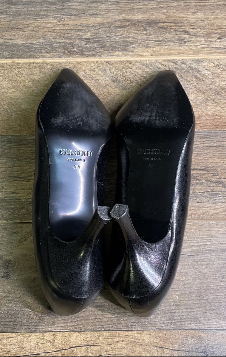 Vintage Y2K Colin Stuart Black Leather Pointed Toe Pumps Heels Womens Size 8