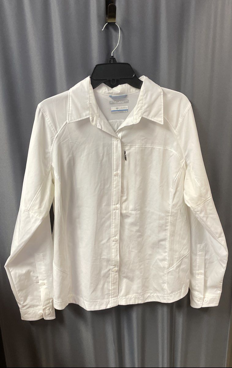 Columbia Women's White Omni-Shade Long Sleeve Button Up Hiking Shirt Sz XL