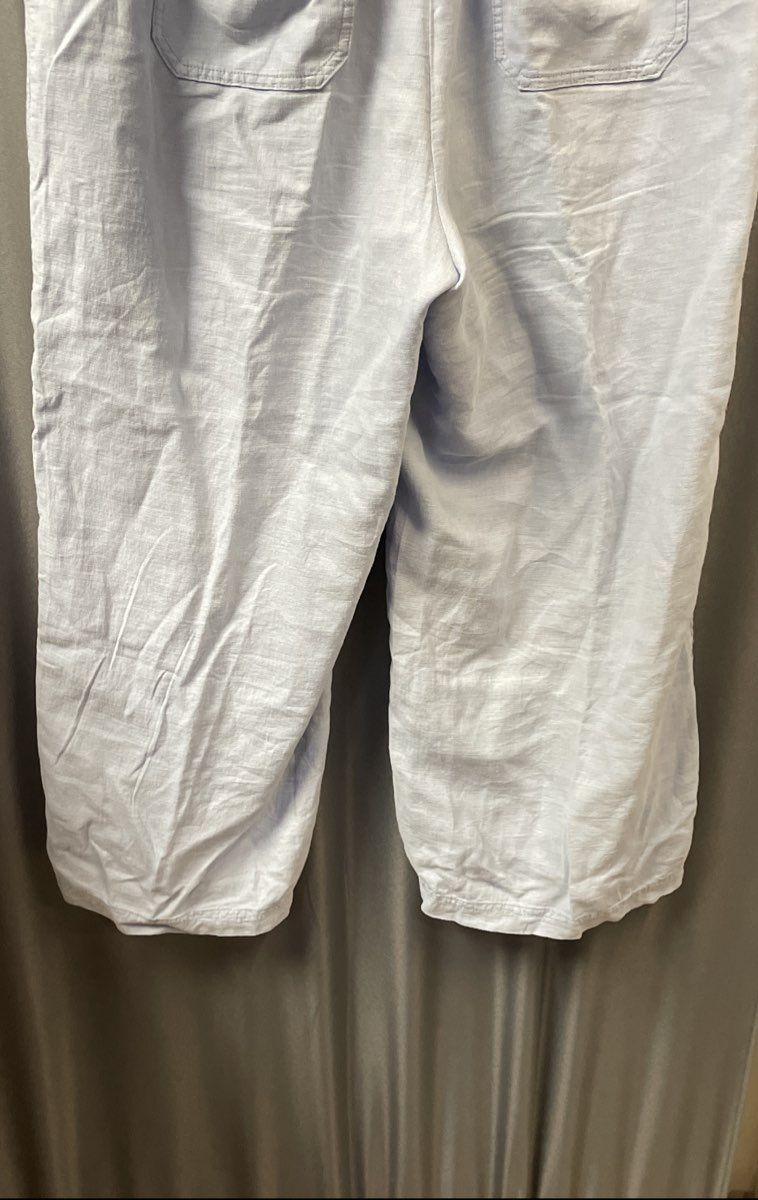 Purejill Women's Blue Linen Tencel Blend Wide Leg Crop Pants Sz MP