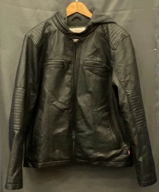 Men's Black Leather Levi Strauss & Co Coat - Size L