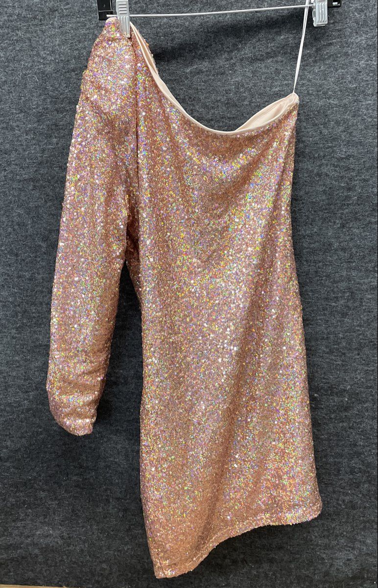 ASOS Petite Women's Pink Iridescent One Shoulder Sequin Mini Dress NWT Sz 12