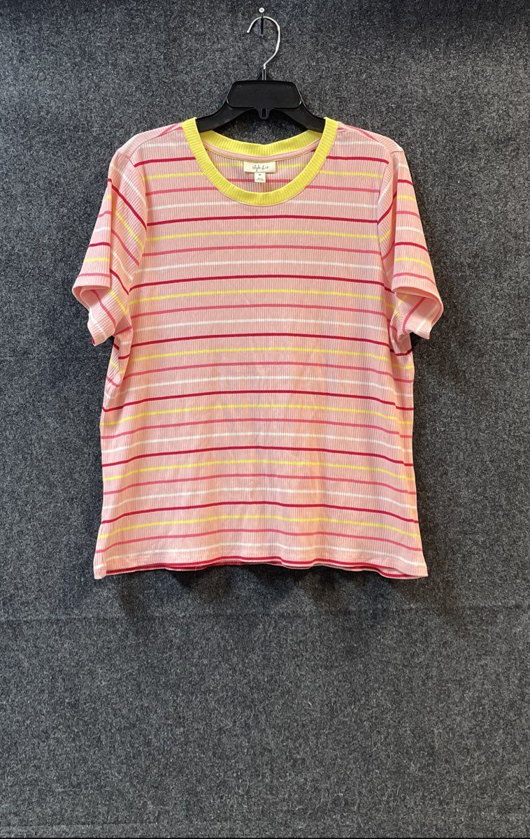Style & Co Women's Softball Tee Pink Multicolor Ribbed Striped Size 3X NWT