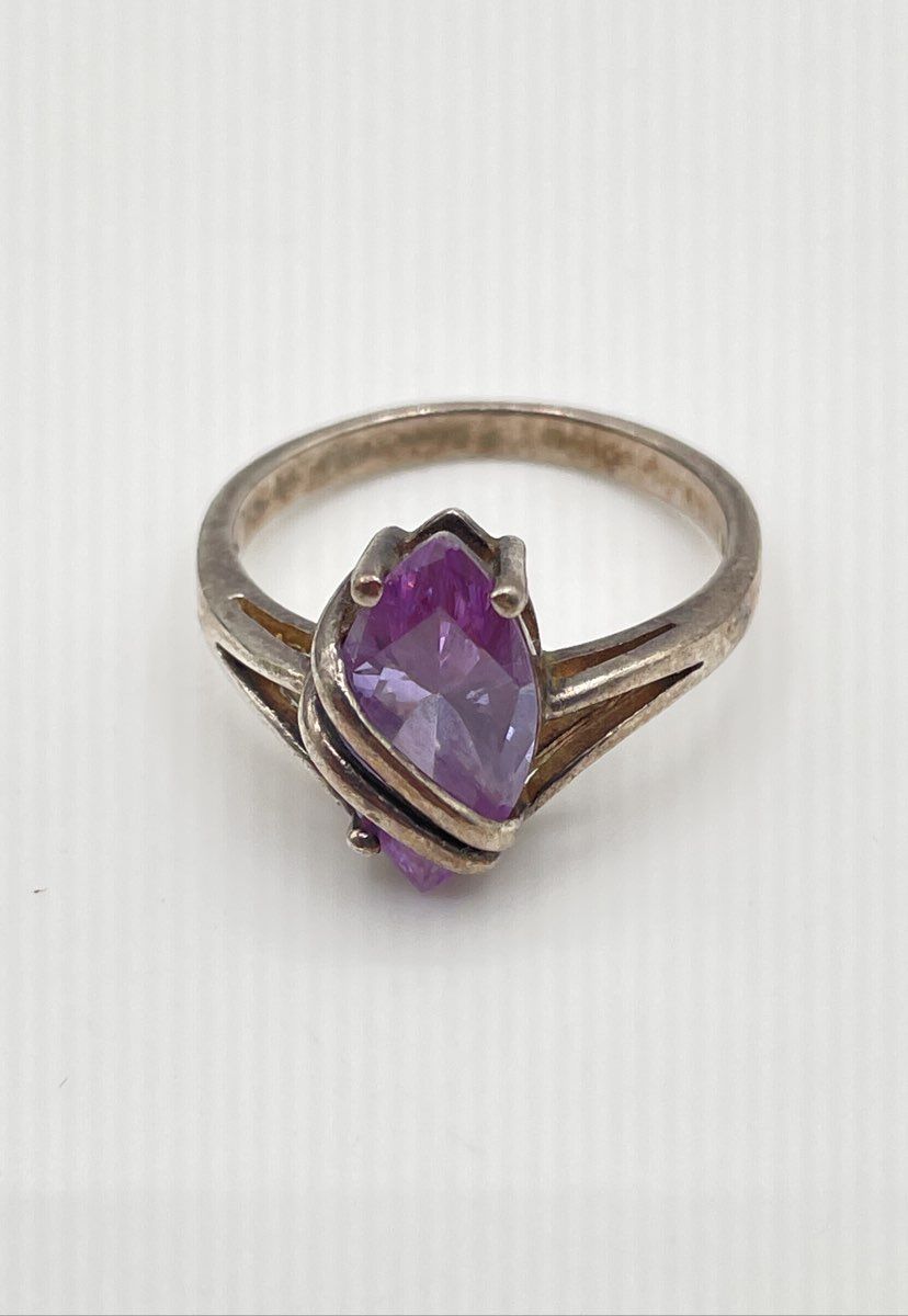 925 Sterling Silver Marquise-Cut Lavender CZ Split-Shank Crossover Band Ring 4g