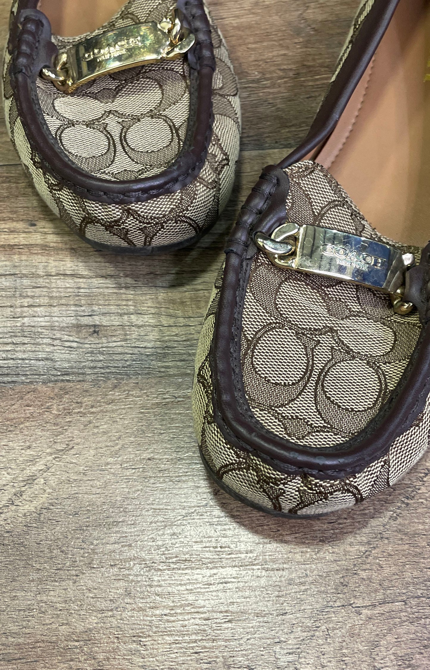 Coach Olive Khaki Chestnut Signature Jacquard Loafer Driver Women's Size 8.5B
