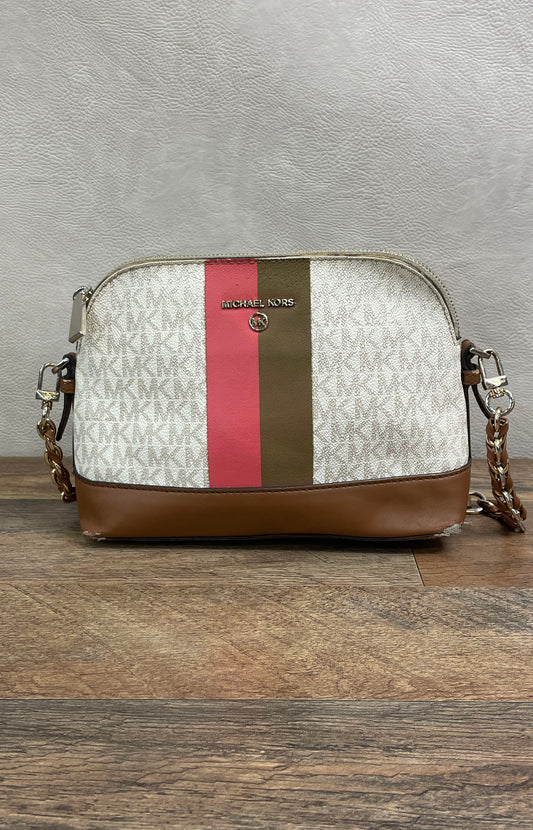 Michael Kors Jet Set Medium Dome Crossbody Bag Vanilla Center Stripe