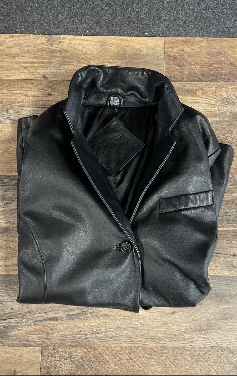 Jacqueline Ferrar Women's Nappa Leather 3-Button Blazer Black Vintage 90s Sz M