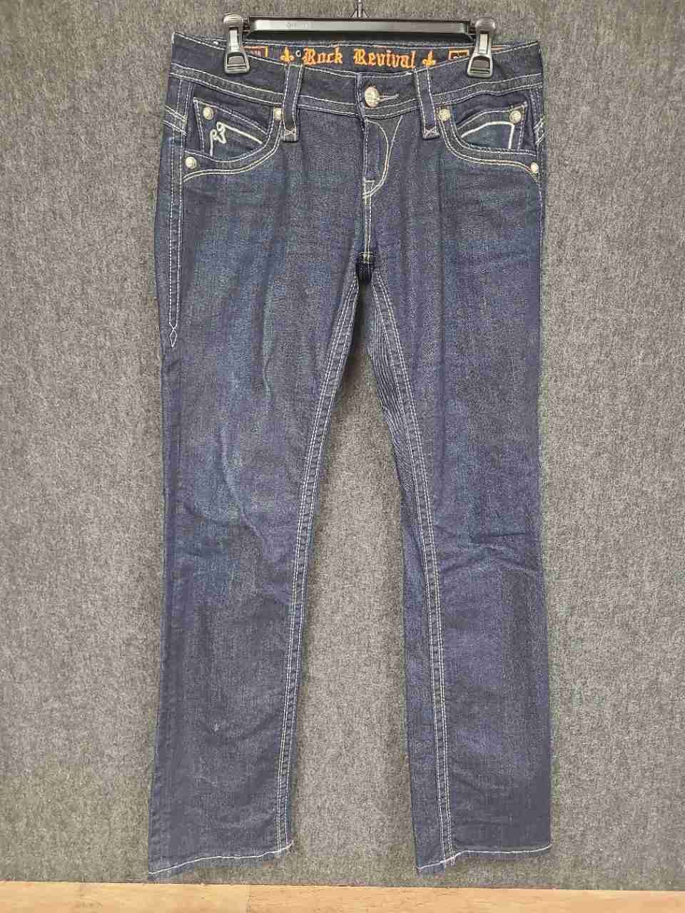 Rock Revival Women's Heather Easy Straight Dark Wash Flap Pocket Jeans Sz 27