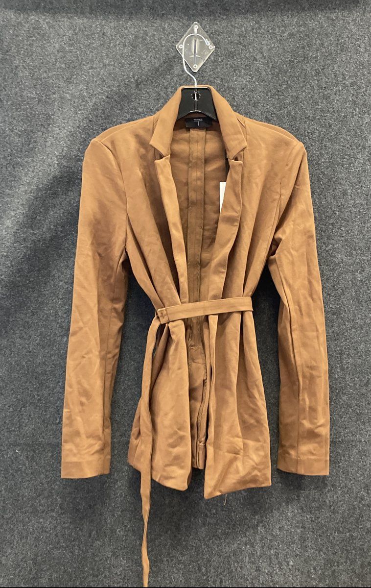 Tahari Women's Cognac Brown Belted Open Front Rayon Blend Jacket NWT Sz 4