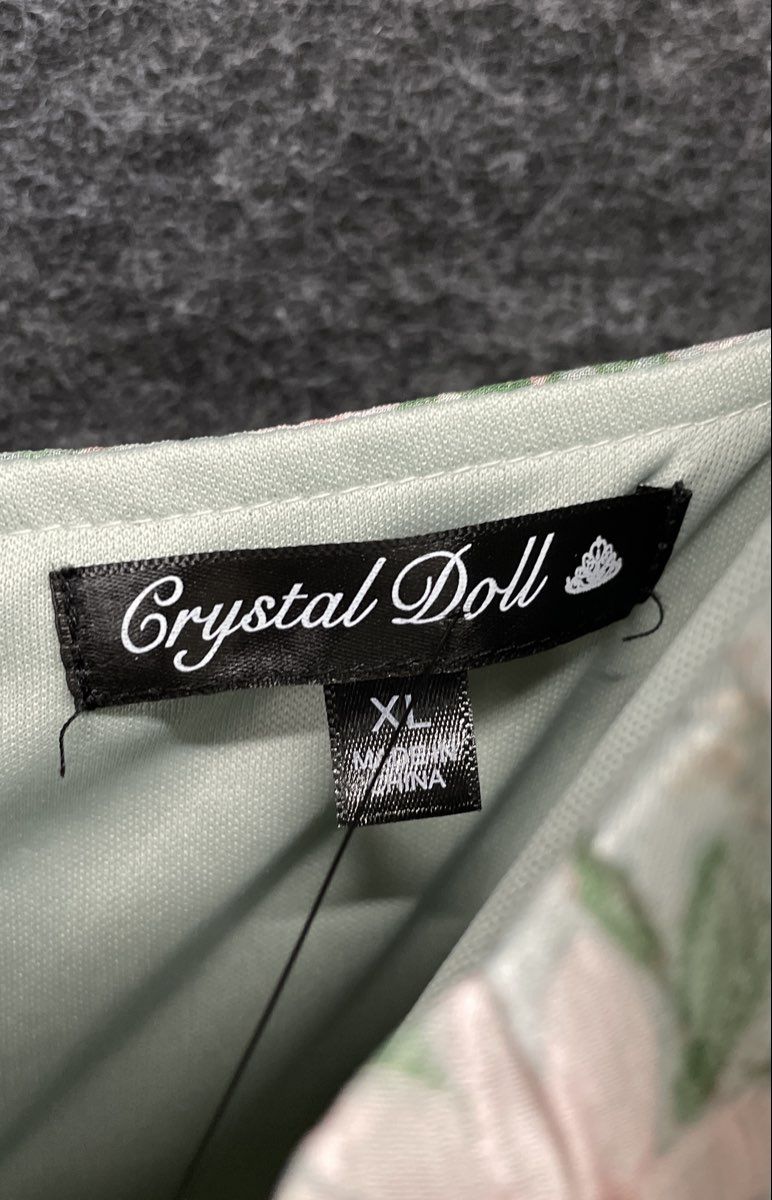 Crystal Doll Women's Sage Green Floral Tie Shoulder Tiered Mini Dress XL NWT