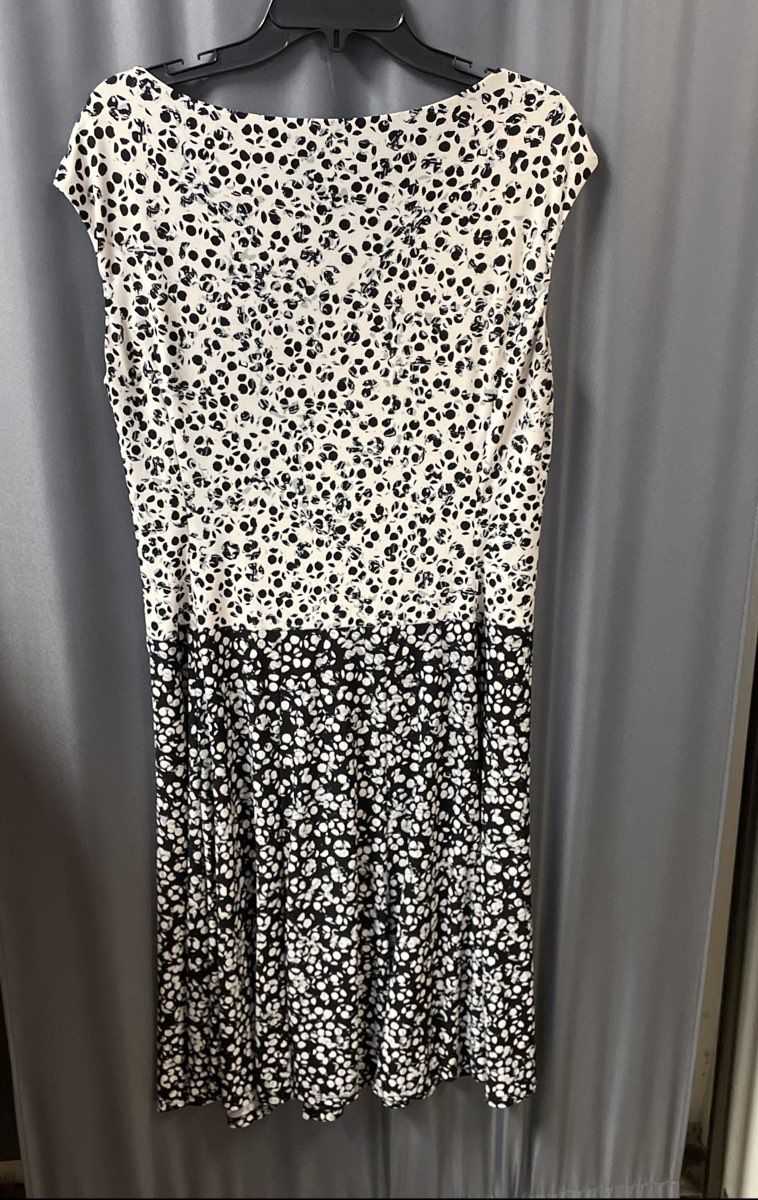 Lauren Ralph Lauren Women's Black White Blue Floral Ruched Jersey Dress Sz 14