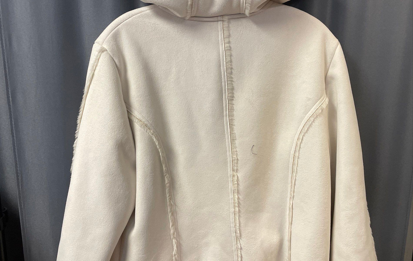 Coldwater Creek Women's White Faux Shearling Hooded Toggle Coat Sz M